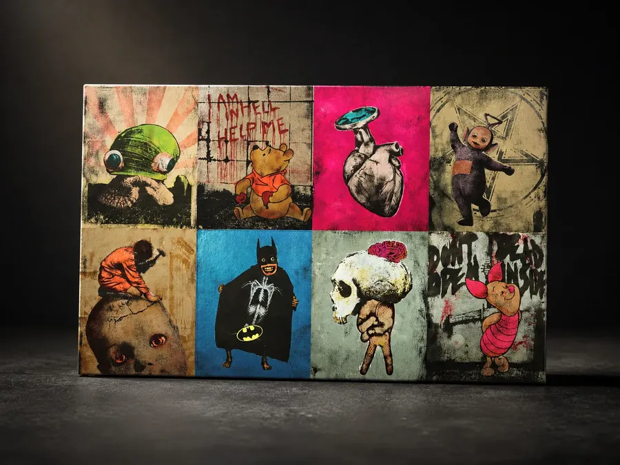 Custom printed art product on a dark background