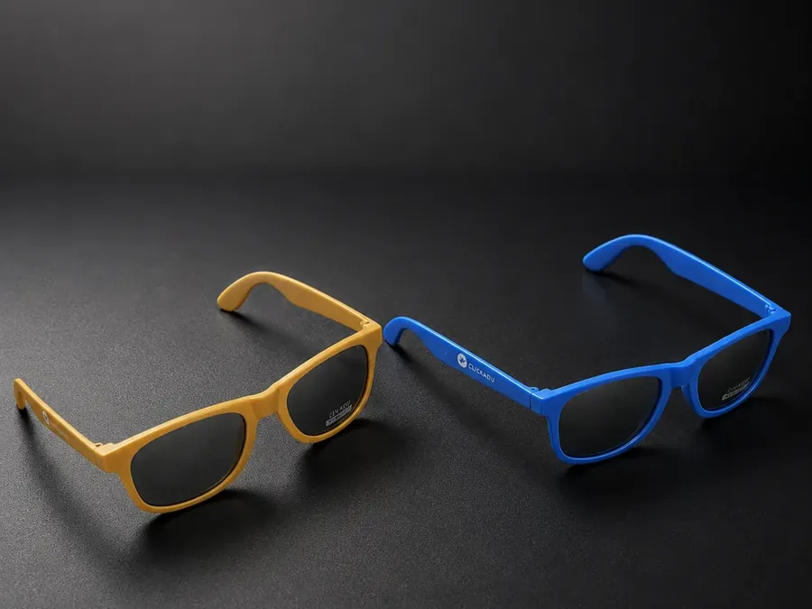 Branded sunglasses on a dark background